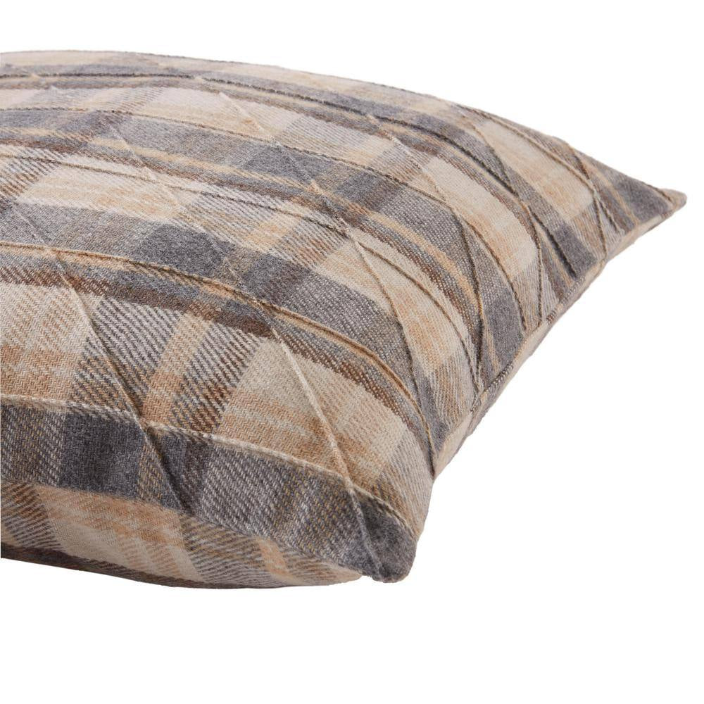Beige Plaid 18 In. X 18 In. Square Decorative Throw Pillow