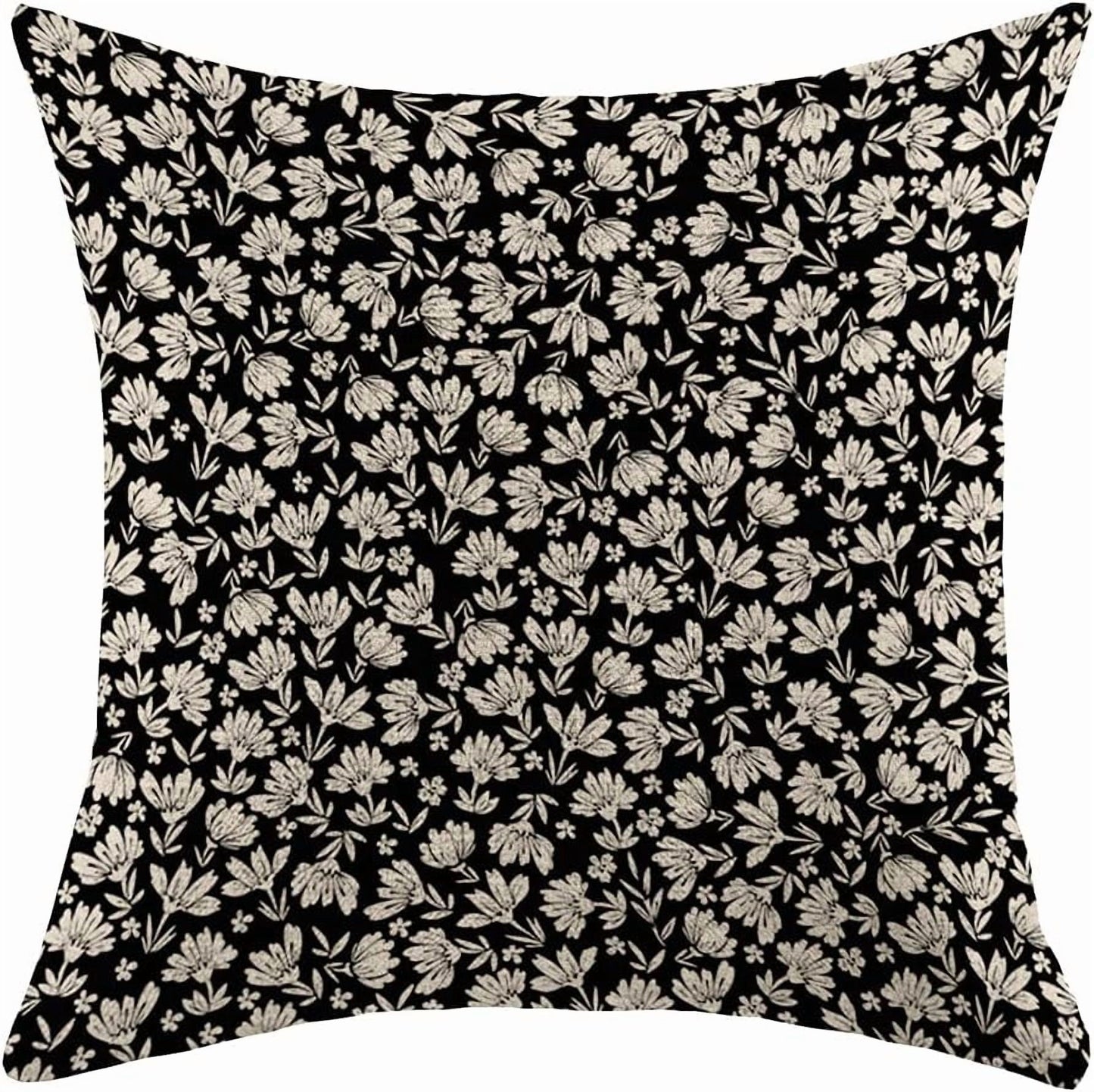 Decorative Square Throw Pillow Cover Farmhouse Linen Cute Old White Contrast Floral Beautiful Daisy Lilly Vintage Wedding Graphic Pretty Nature Design Cushion Case for Sofa Bedroom Car 20X20 Inch