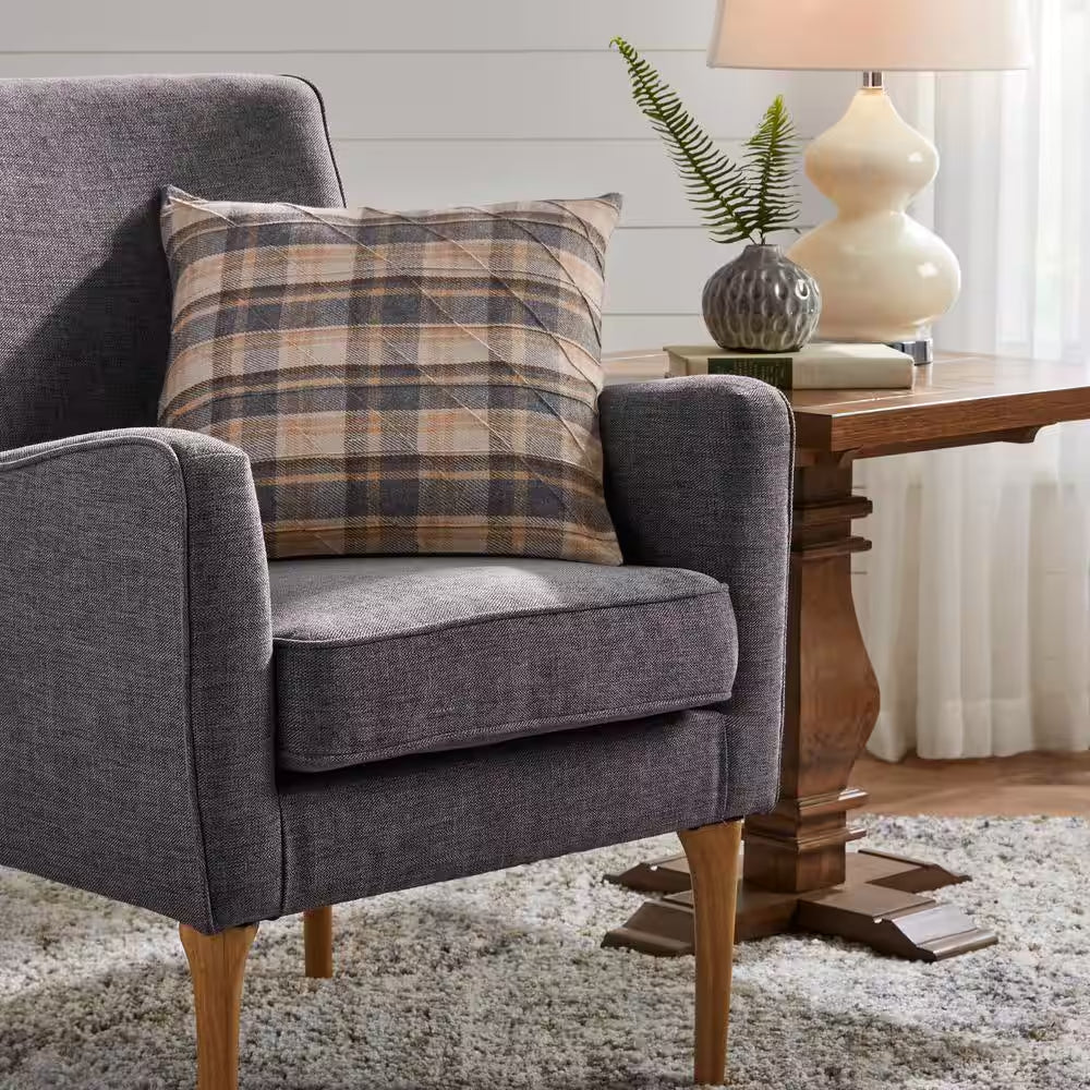 Beige Plaid 18 In. X 18 In. Square Decorative Throw Pillow