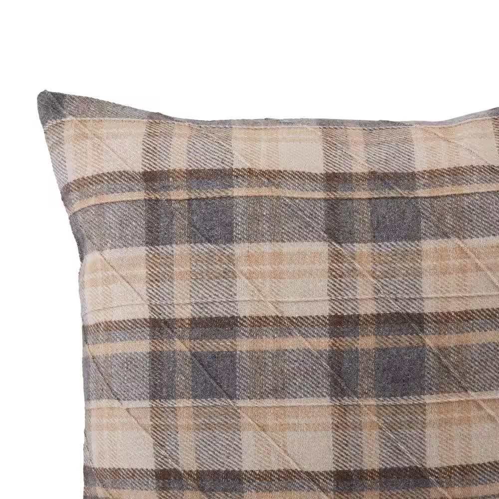 Beige Plaid 18 In. X 18 In. Square Decorative Throw Pillow