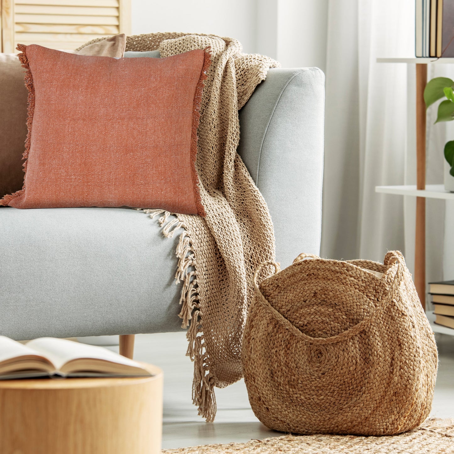 Indoor Solid Fringe Stonewash Throw Pillow, Adobe Brown Clay, 20" X 20"