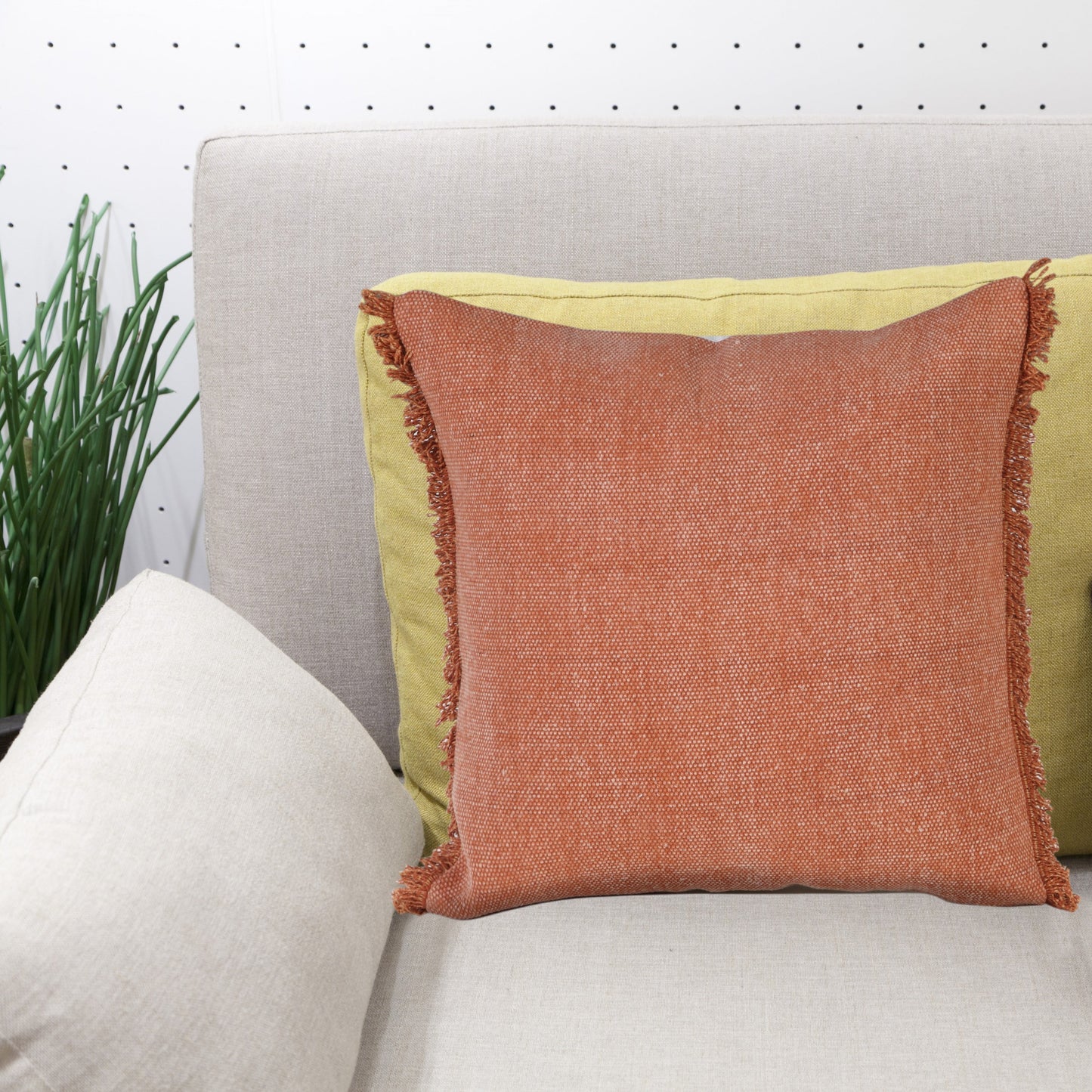 Indoor Solid Fringe Stonewash Throw Pillow, Adobe Brown Clay, 20" X 20"