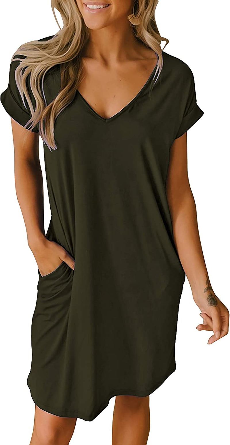 Women V-Neck Short Sleeve Summer Dresses 2023 Spring Casual Loose T-Sh –  Minimal Threads