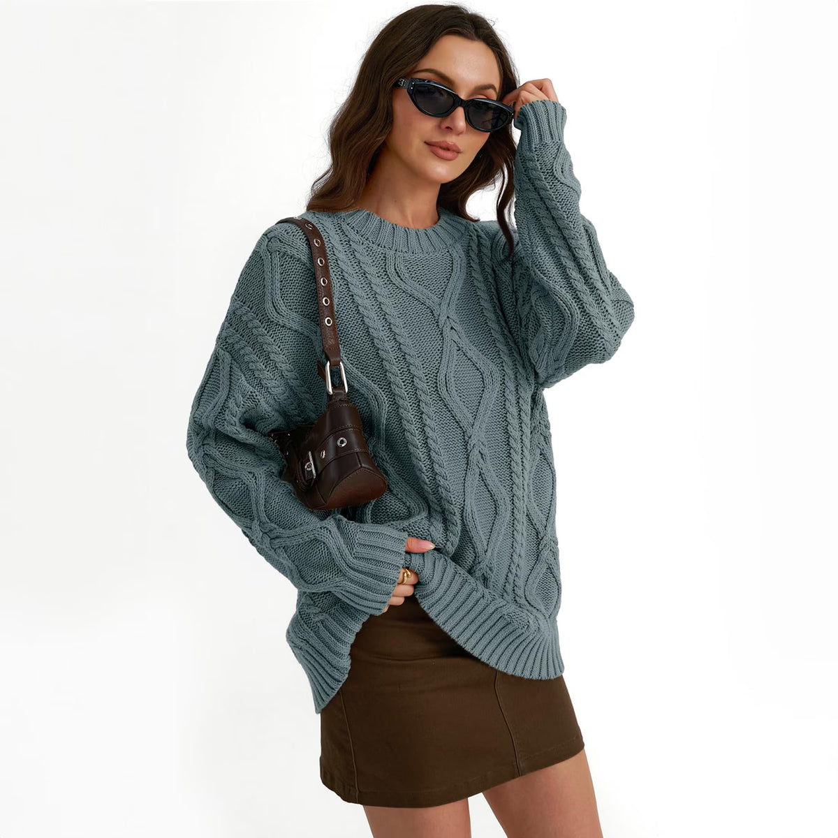 Oversized Cable-Knit Sweater — Dark Sage