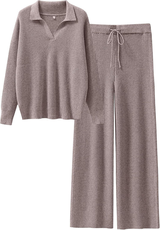 Lounge Sets for Women 2 Piece Waffle Knit Sweater Set Fall Outfits