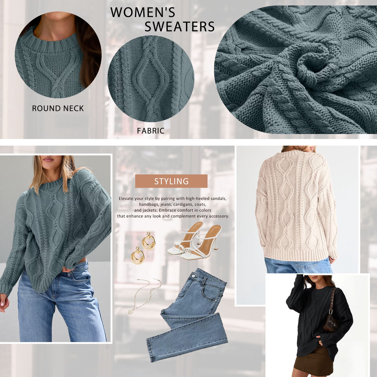 Oversized Cable-Knit Sweater — Dark Sage