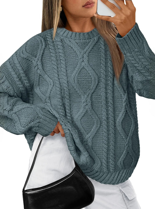 Oversized Cable-Knit Sweater — Dark Sage