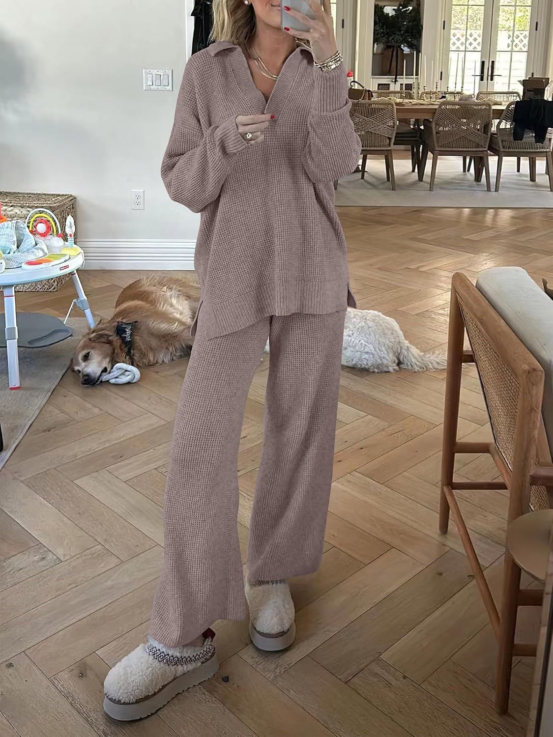 Lounge Sets for Women 2 Piece Waffle Knit Sweater Set Fall Outfits