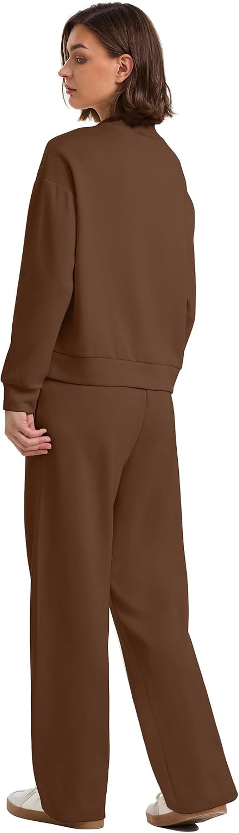 Womens 2 Piece Lounge Set Mock Neck Top Wide Leg Pants