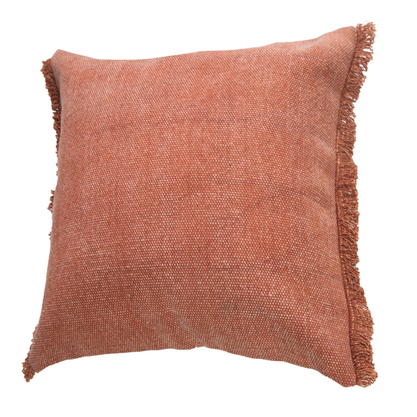 Indoor Solid Fringe Stonewash Throw Pillow, Adobe Brown Clay, 20" X 20"