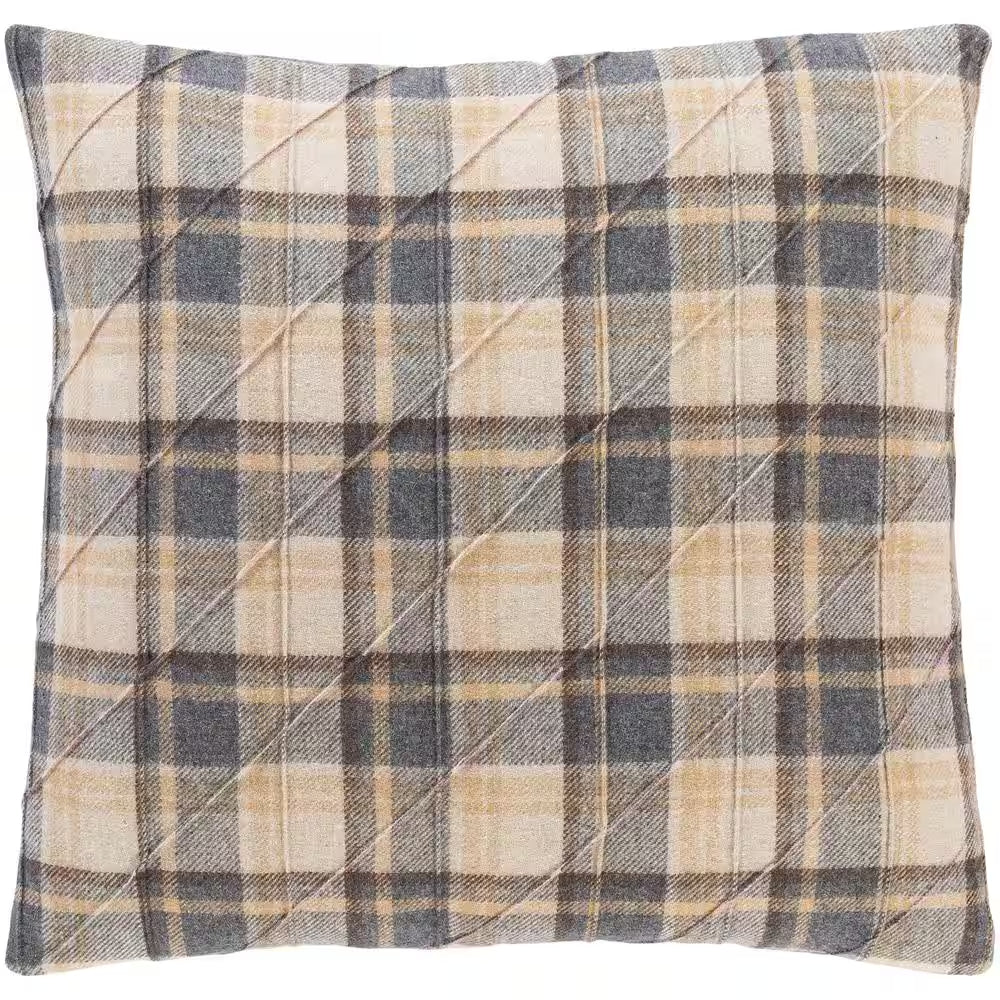 Beige Plaid 18 In. X 18 In. Square Decorative Throw Pillow