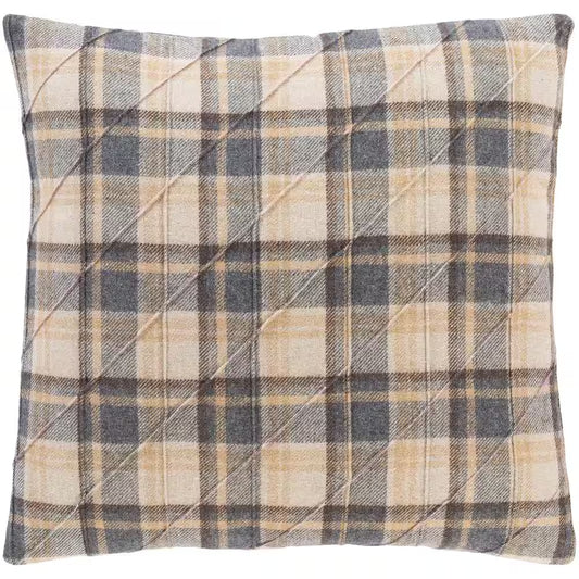 Beige Plaid 18 In. X 18 In. Square Decorative Throw Pillow
