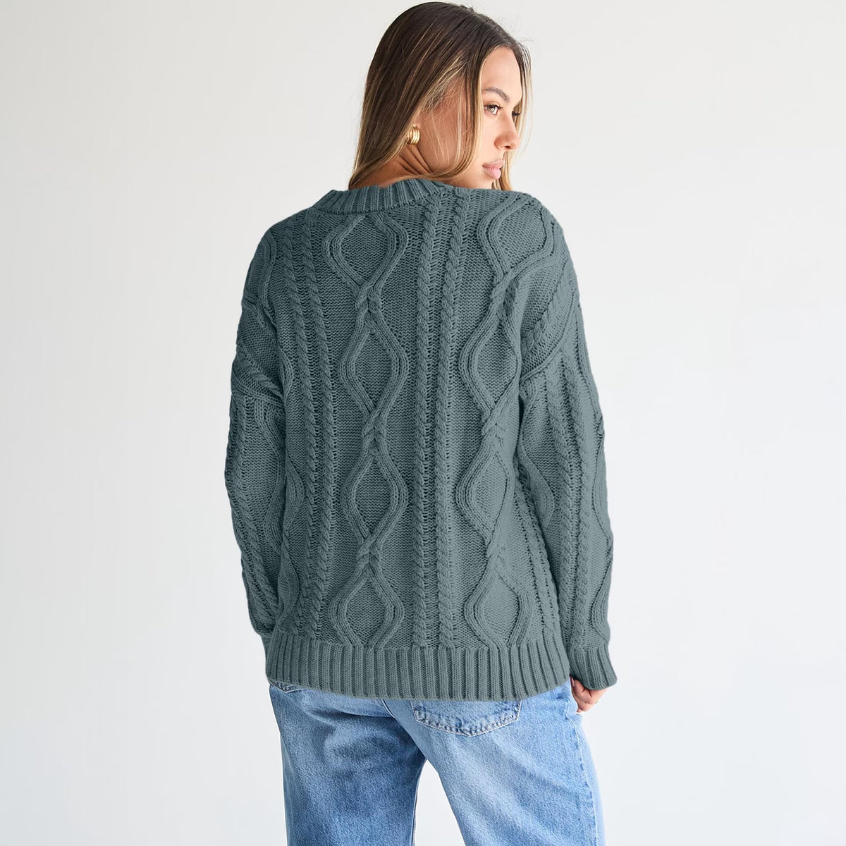 Oversized Cable-Knit Sweater — Dark Sage