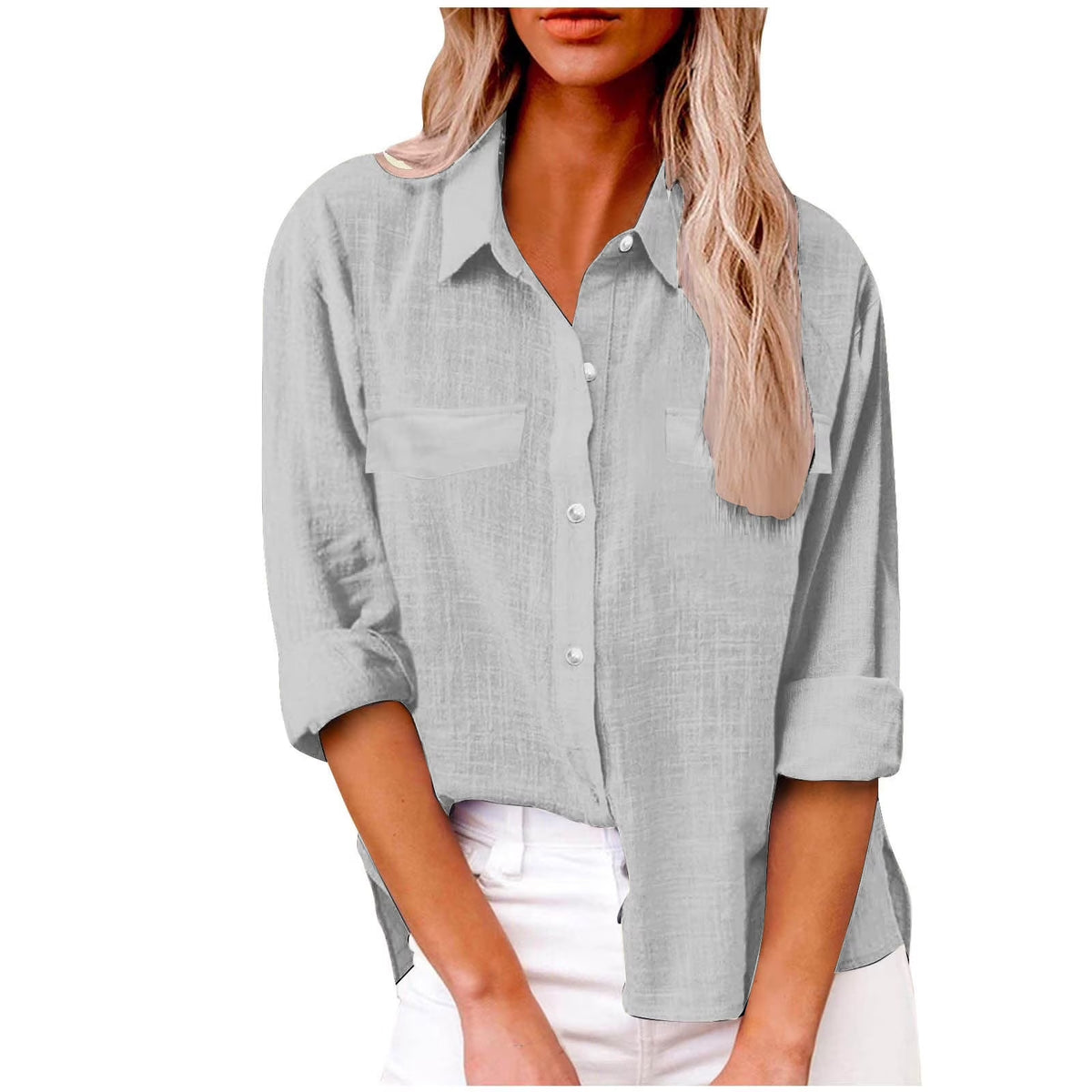Oversized Linen-Look Button Shirt — Gray