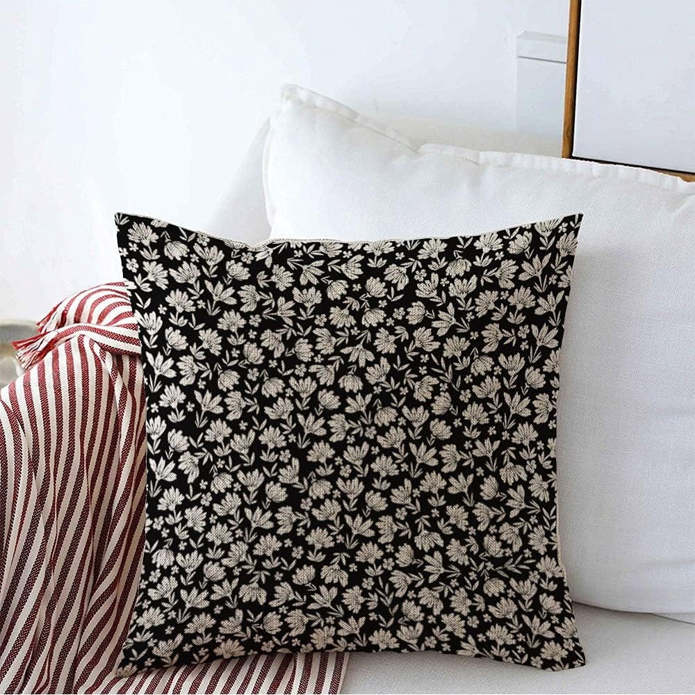 Decorative Square Throw Pillow Cover Farmhouse Linen Cute Old White Contrast Floral Beautiful Daisy Lilly Vintage Wedding Graphic Pretty Nature Design Cushion Case for Sofa Bedroom Car 20X20 Inch