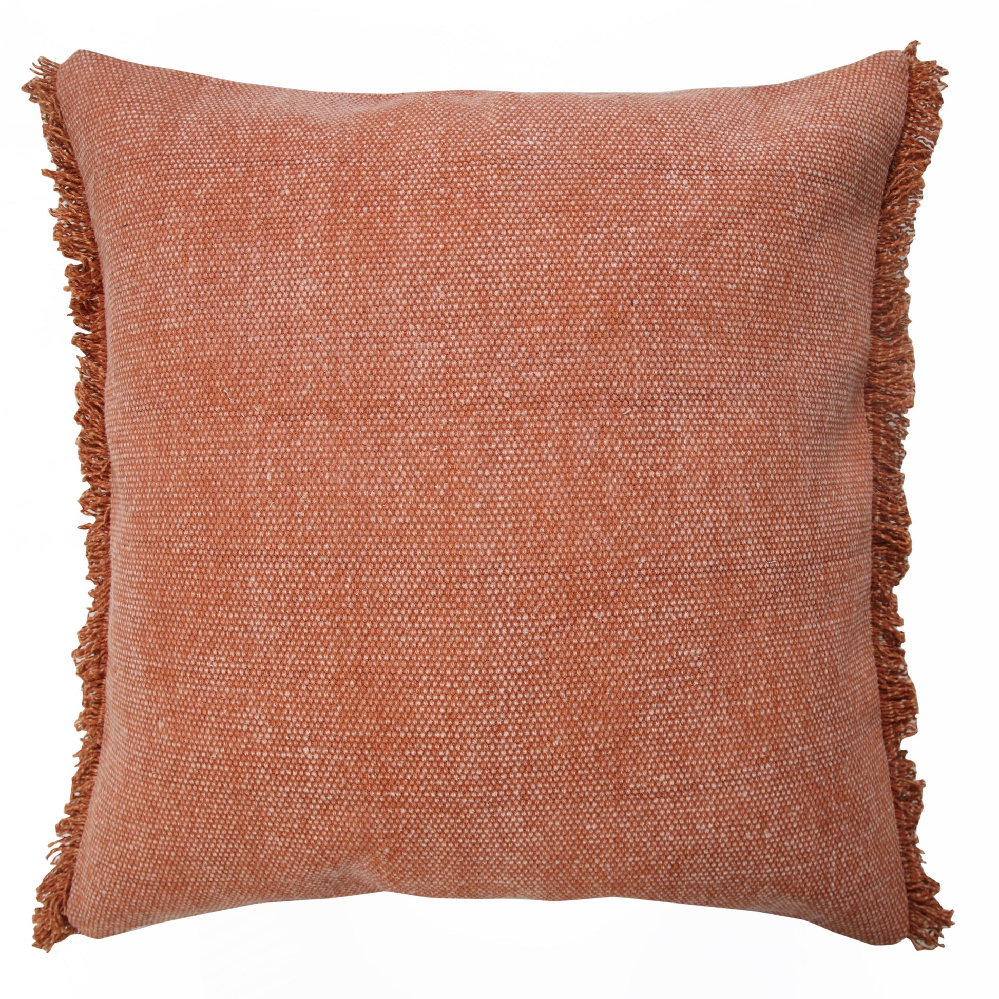 Indoor Solid Fringe Stonewash Throw Pillow, Adobe Brown Clay, 20" X 20"