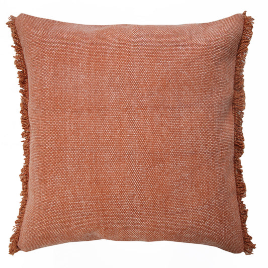 Indoor Solid Fringe Stonewash Throw Pillow, Adobe Brown Clay, 20" X 20"