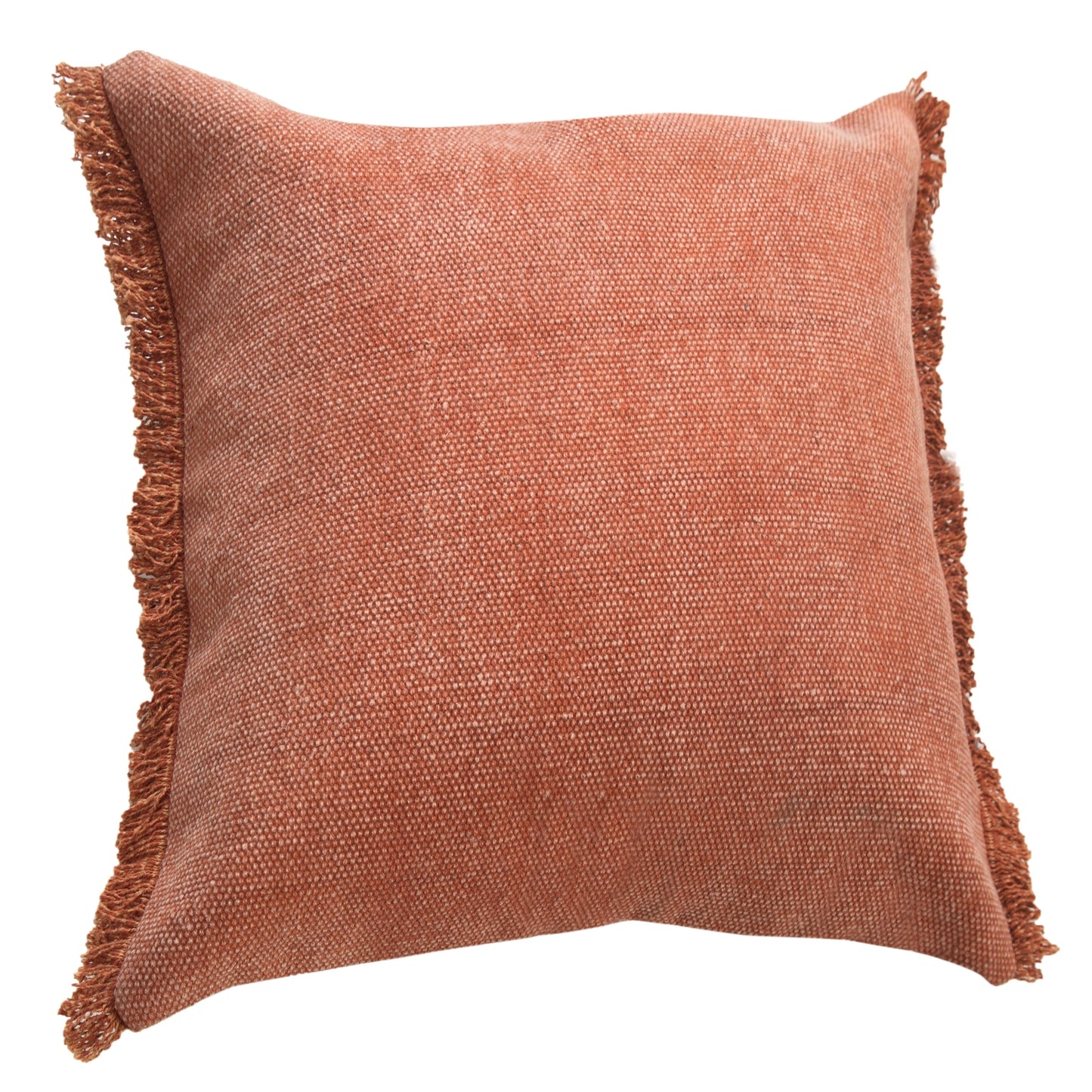 Indoor Solid Fringe Stonewash Throw Pillow, Adobe Brown Clay, 20" X 20"