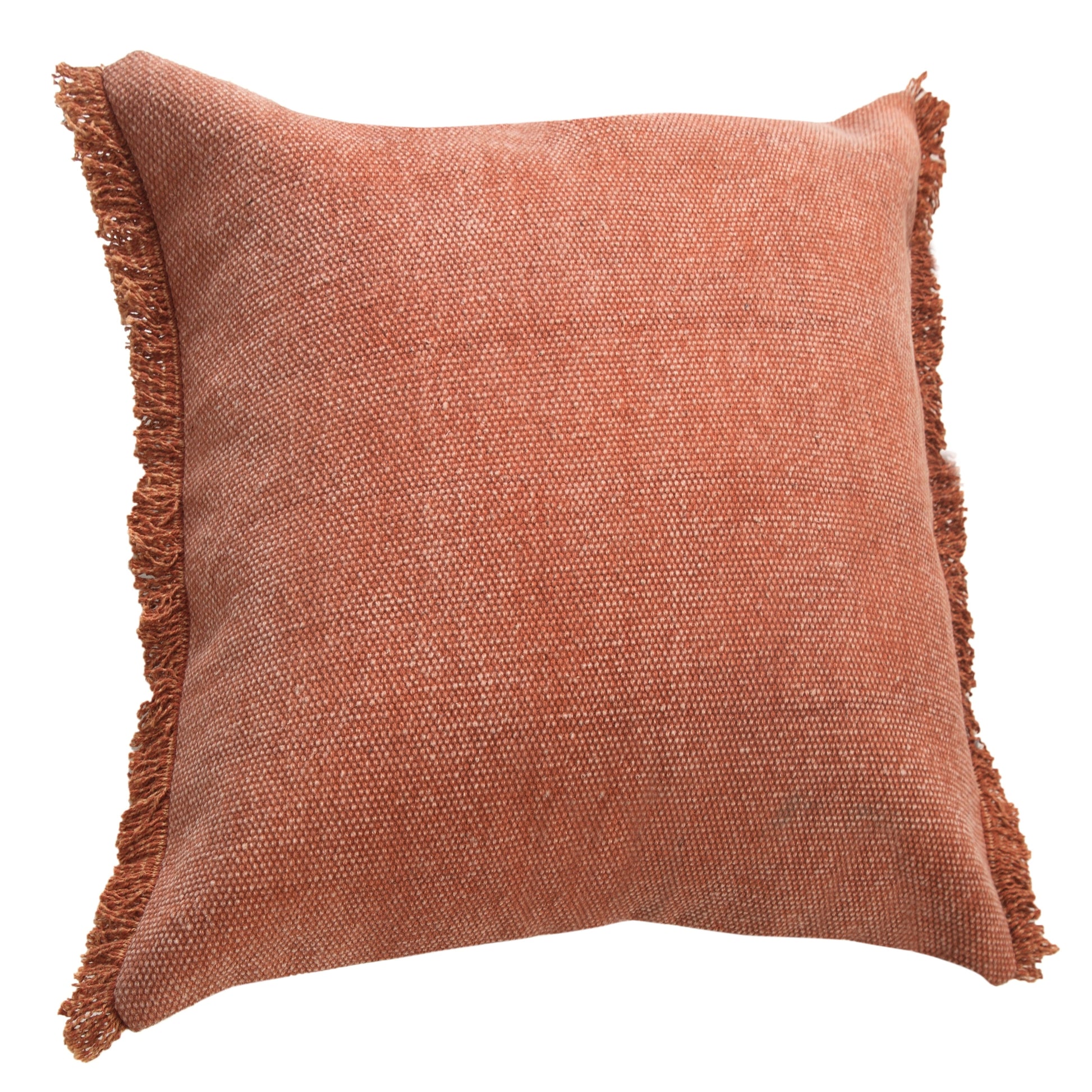Indoor Solid Fringe Stonewash Throw Pillow, Adobe Brown Clay, 20" X 20"