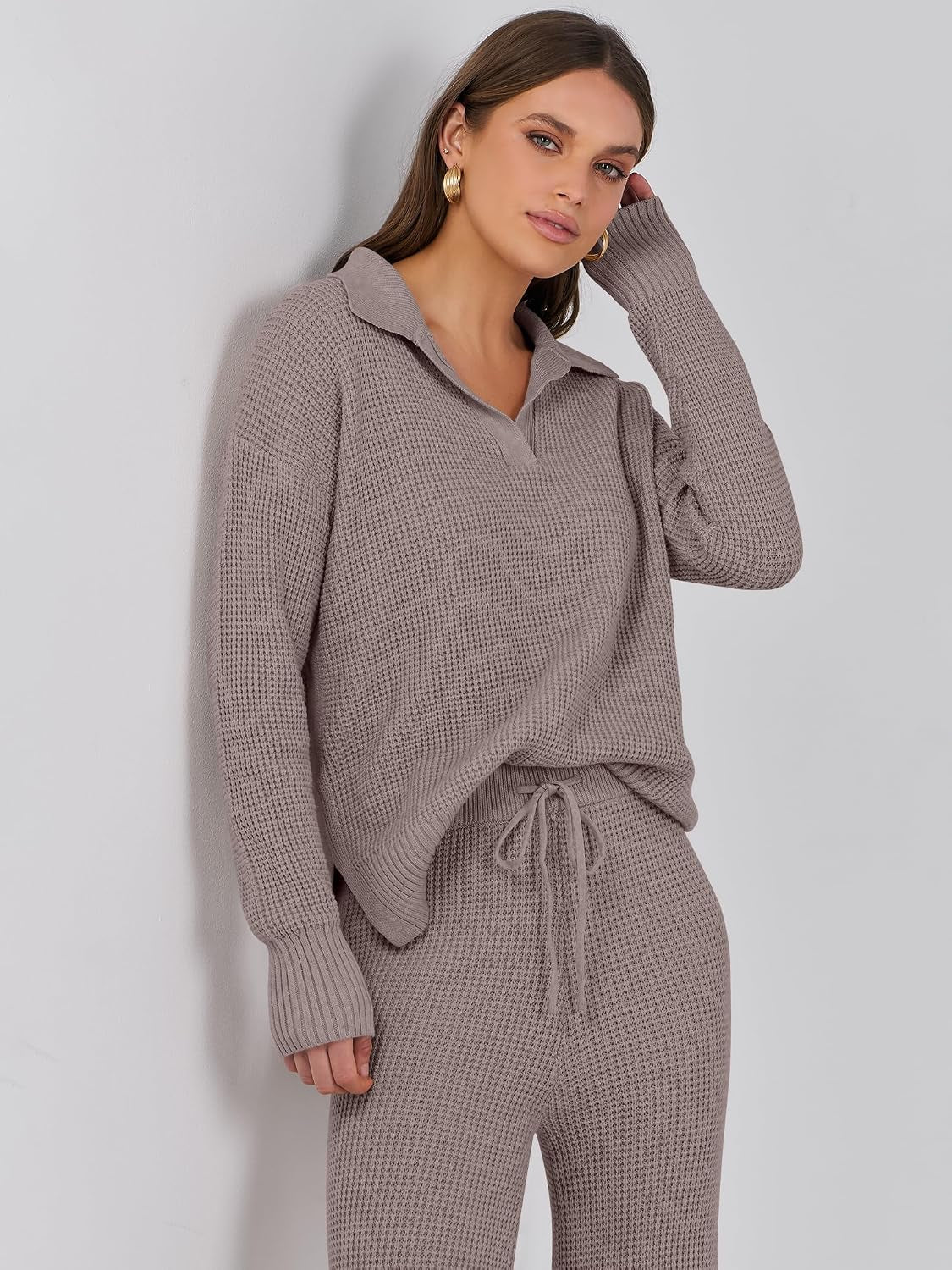 Lounge Sets for Women 2 Piece Waffle Knit Sweater Set Fall Outfits