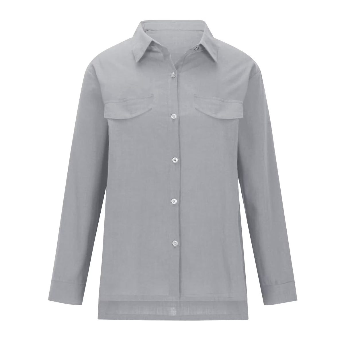 Oversized Linen-Look Button Shirt — Gray
