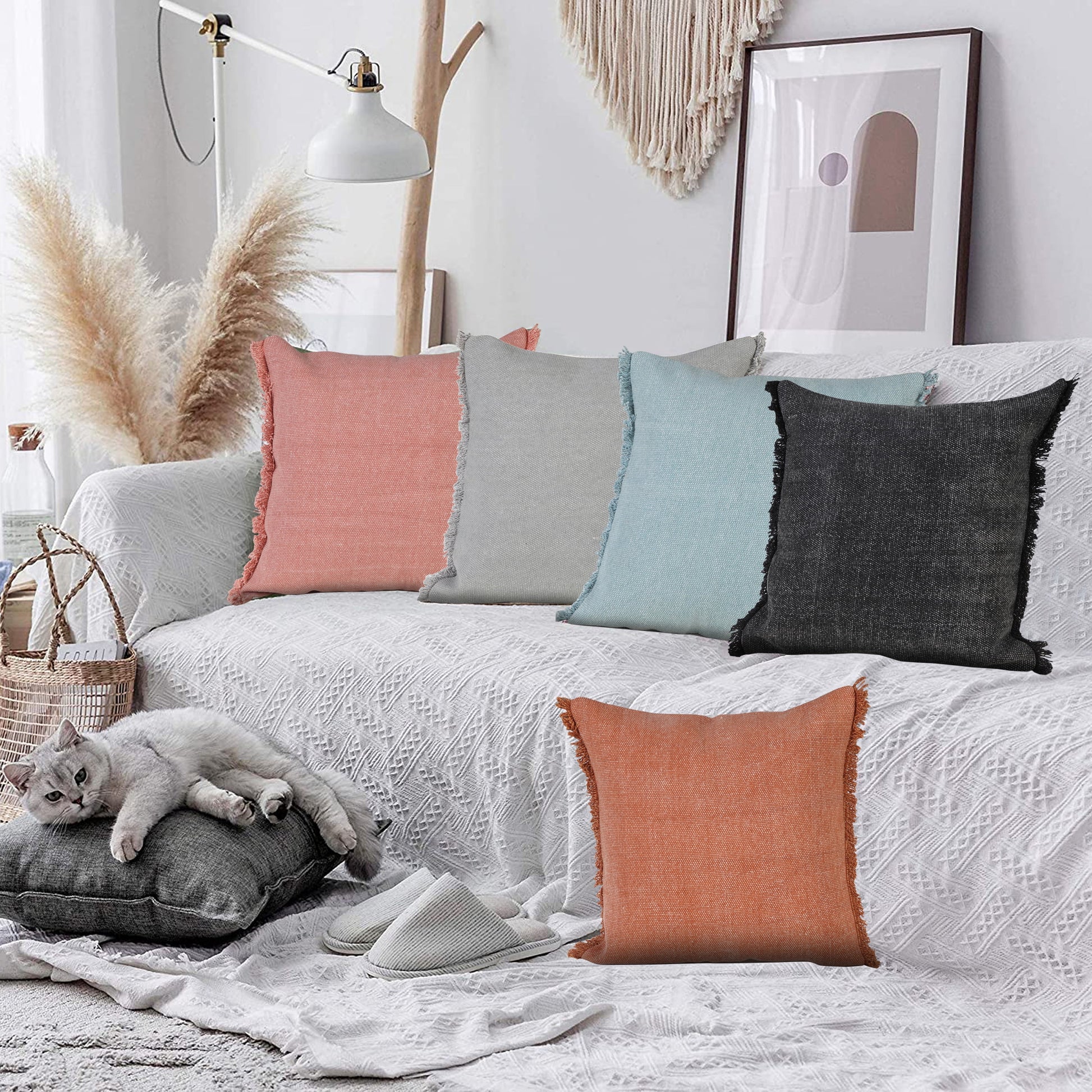 Indoor Solid Fringe Stonewash Throw Pillow, Adobe Brown Clay, 20" X 20"