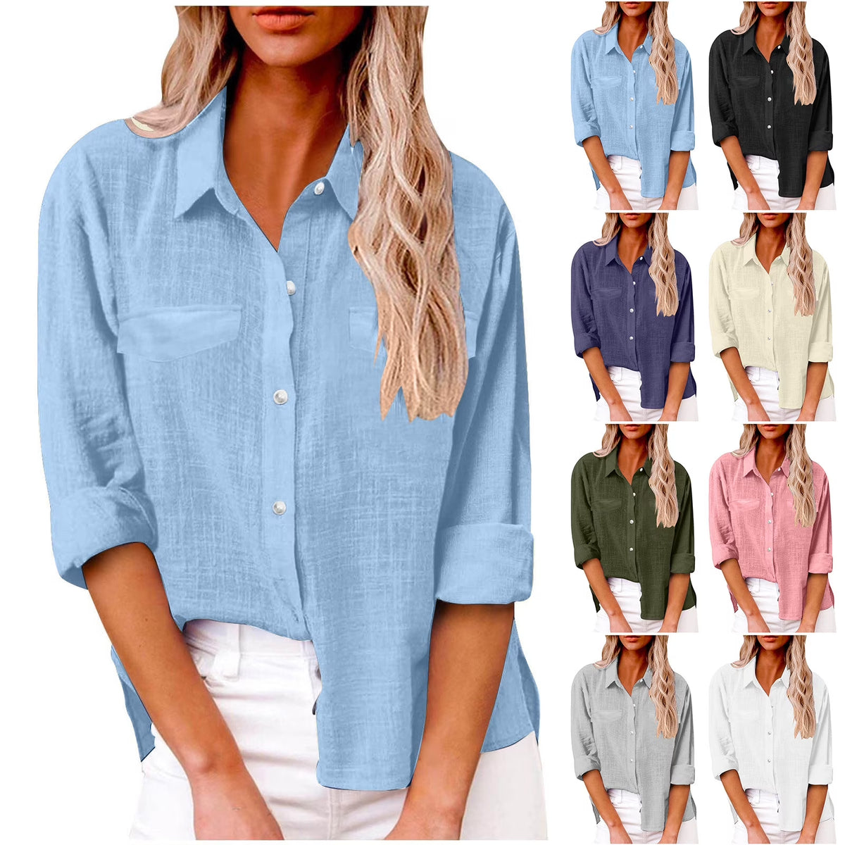 Oversized Linen-Look Button Shirt — Gray