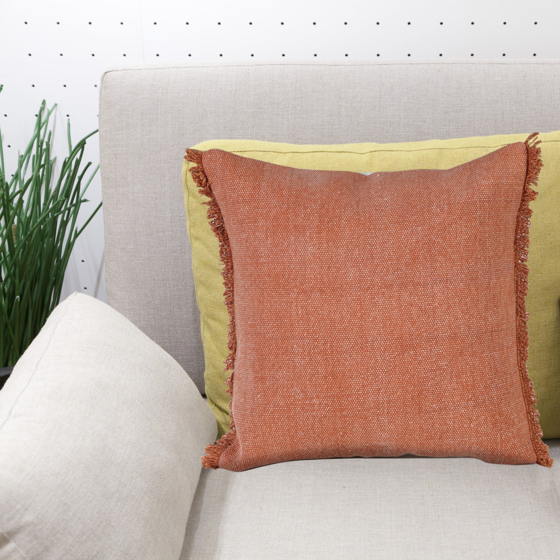 Indoor Solid Fringe Stonewash Throw Pillow, Adobe Brown Clay, 20" X 20"