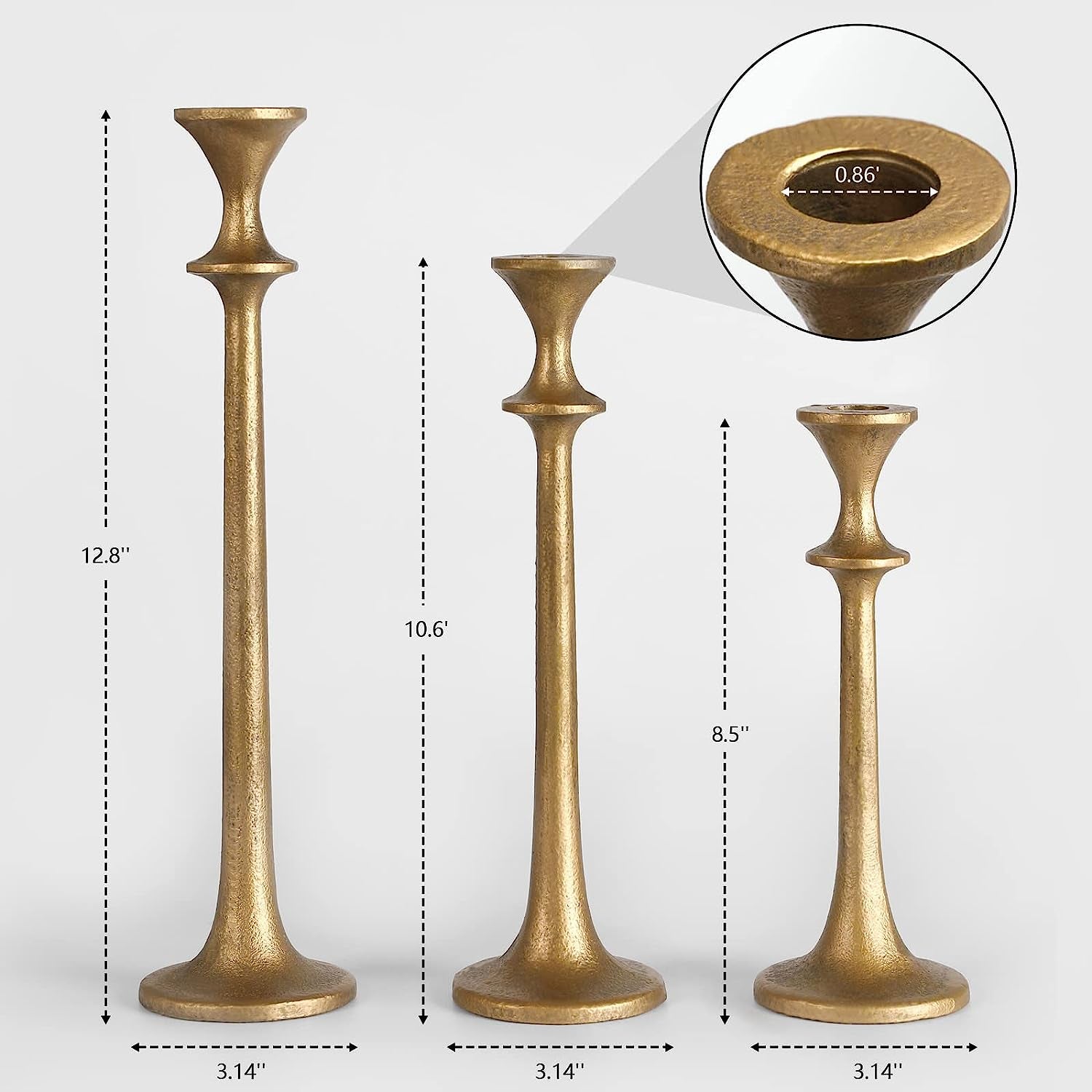 Iron Taper Candle Holder - Set of 3 Decorative Candle Stand - Candlestick Holder for Wedding, Dinning, Party - Antique Brass